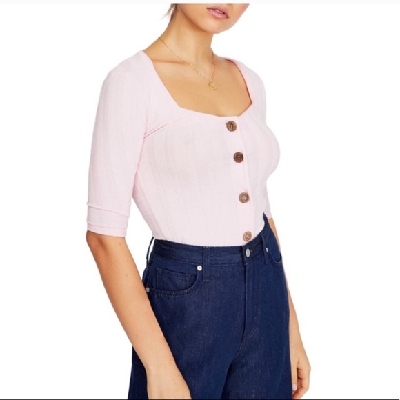 FREE PEOPLE CENTRA PARK PINK RIBBED TOP - Picture 2 of 8